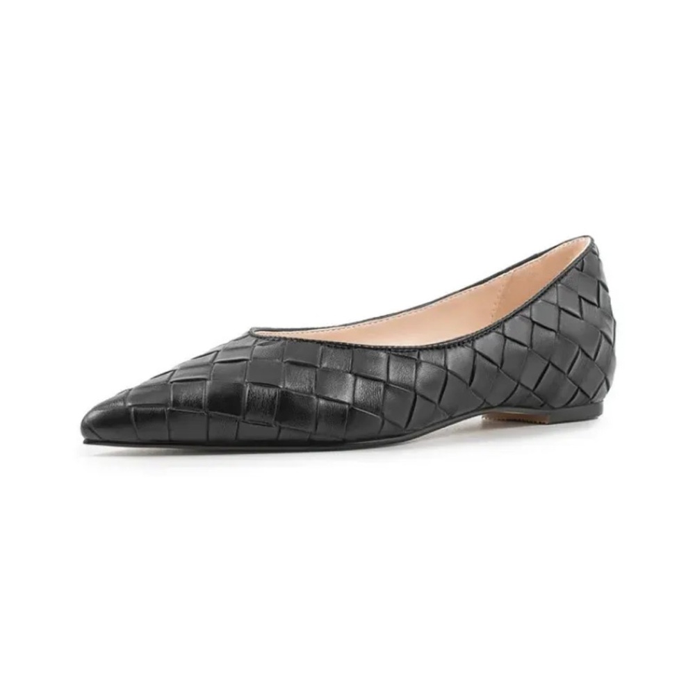 Sam Edelman Joy Woven Flat in black leather.